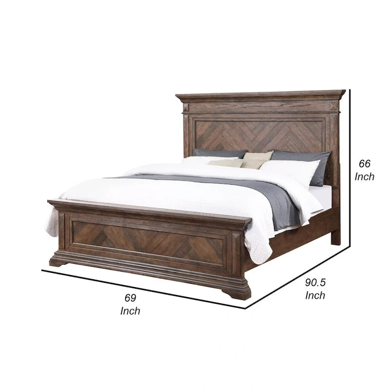Lit Marv Queen Size, motif parquet, style traditionnel, bois brun brossé-5