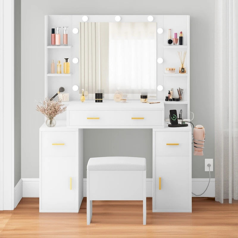 Meuble-lavabo Moasis avec prises intégrées et miroir éclairé - 55,1 cm H x 43,3 cm P x 15,74 cm l-15