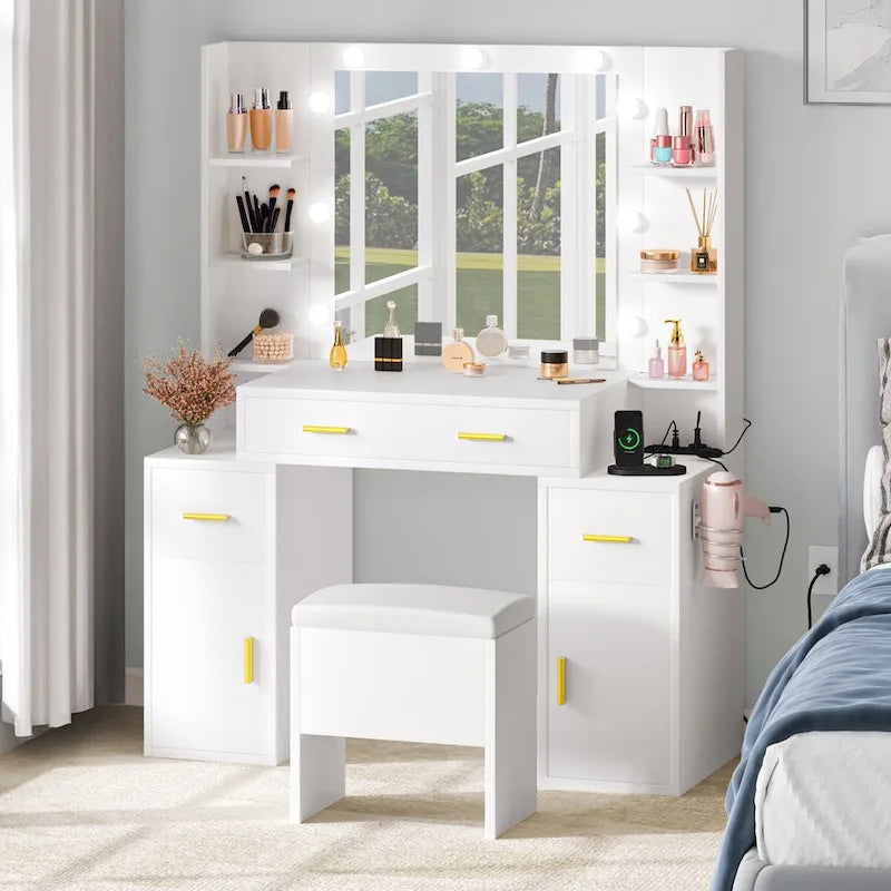 Meuble-lavabo Moasis avec prises intégrées et miroir éclairé - 55,1 cm H x 43,3 cm P x 15,74 cm l