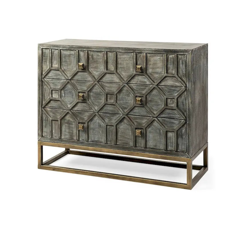 Meuble d'appoint Genevieve I en placage de sapin gris avec structure en fer et 3 tiroirs - 39,0 L x 15,7 l x 30,9 H-27