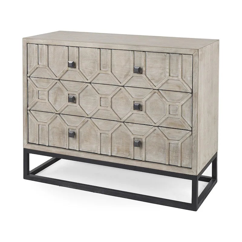 Meuble d'appoint Genevieve I en placage de sapin gris avec structure en fer et 3 tiroirs - 39,0 L x 15,7 l x 30,9 H-28