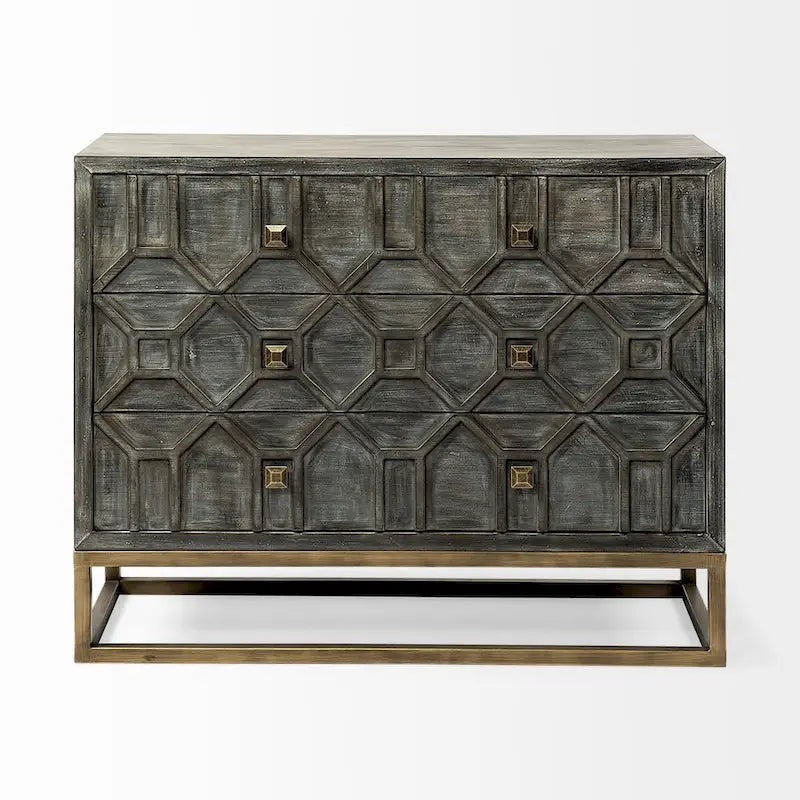 Meuble d'appoint Genevieve I en placage de sapin gris avec structure en fer et 3 tiroirs - 39,0 L x 15,7 l x 30,9 H-2