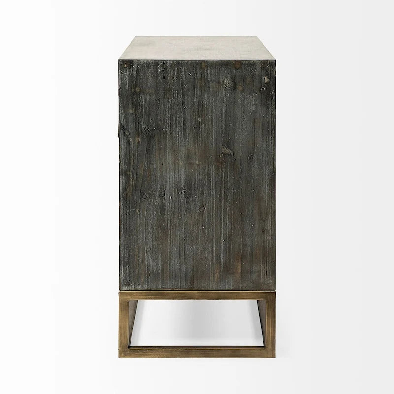 Meuble d'appoint Genevieve I en placage de sapin gris avec structure en fer et 3 tiroirs - 39,0 L x 15,7 l x 30,9 H-3