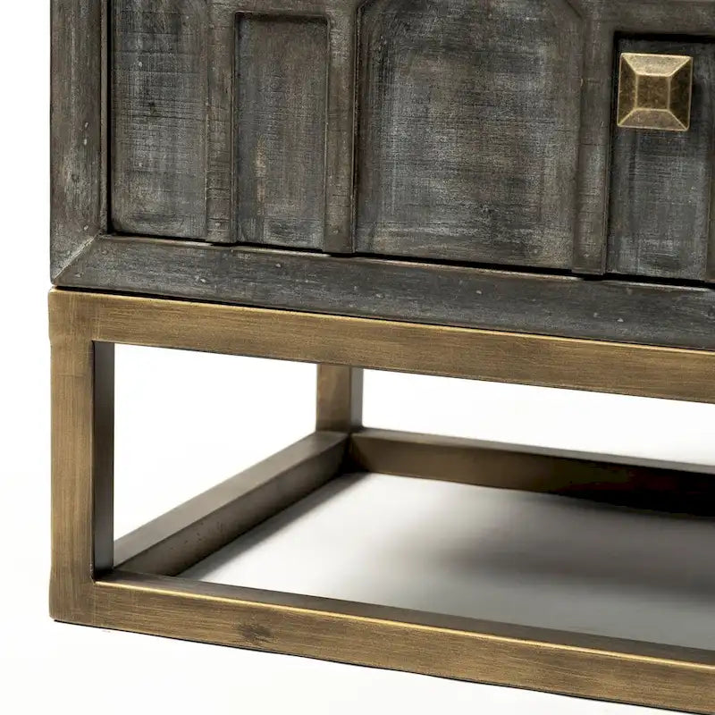 Meuble d'appoint Genevieve I en placage de sapin gris avec structure en fer et 3 tiroirs - 39,0 L x 15,7 l x 30,9 H-9