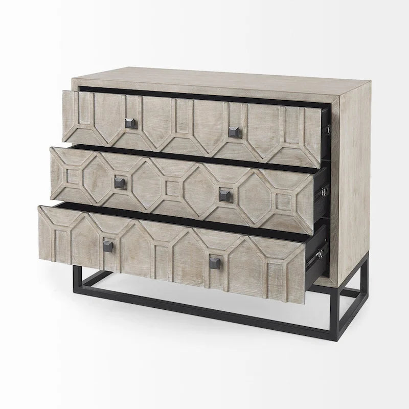 Meuble d'appoint Genevieve I en placage de sapin gris avec structure en fer et 3 tiroirs - 39,0 L x 15,7 l x 30,9 H-18