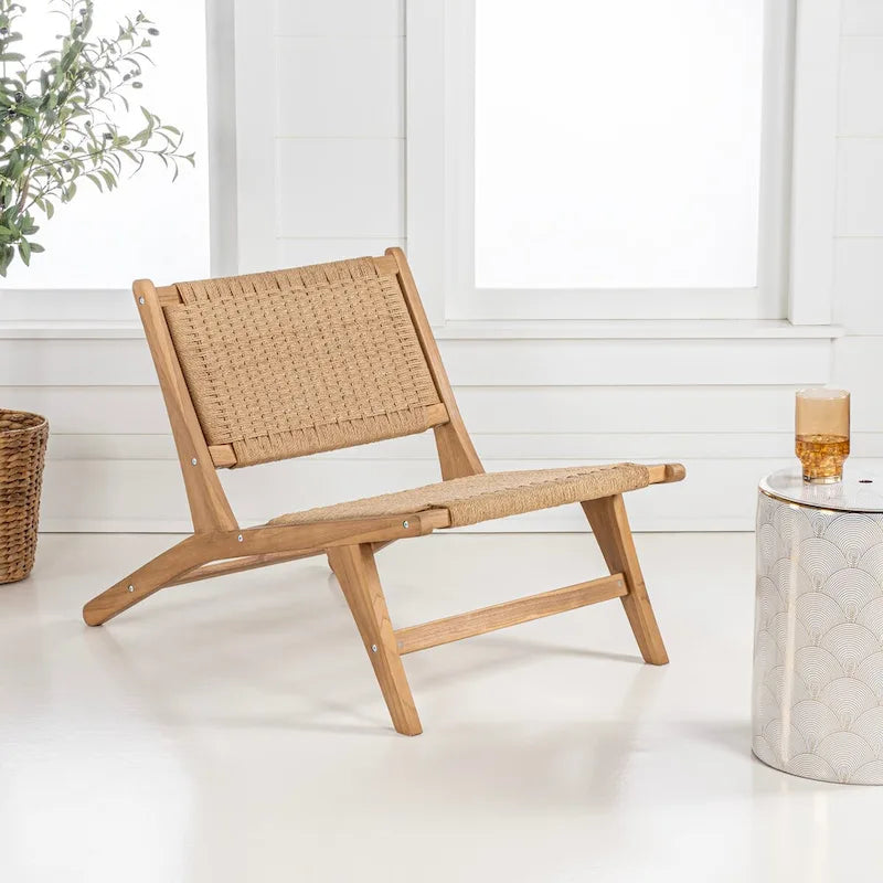 Fauteuil lounge Hartley Mid-Century Modern en bois et jonc de mer tressé, sans accoudoirs, naturel, par JONATHAN Y-5