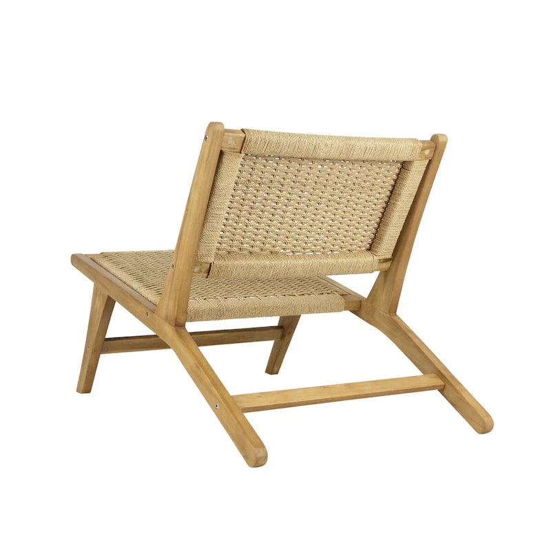 Fauteuil lounge Hartley Mid-Century Modern en bois et jonc de mer tressé, sans accoudoirs, naturel, par JONATHAN Y-8