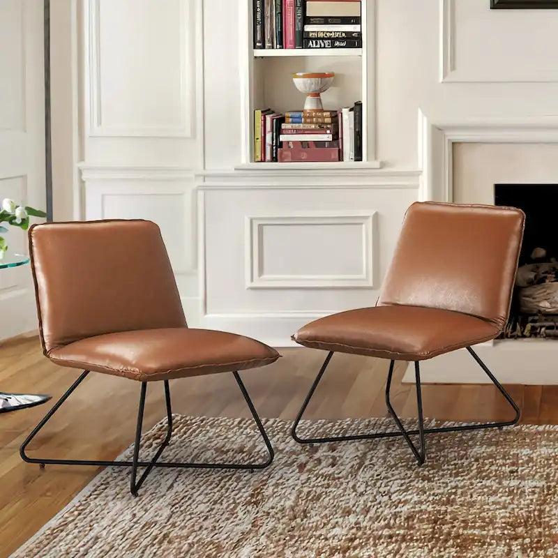 Fauteuil d'appoint style milieu du siècle en similicuir avec dossier réglable, lot de 2 - 80 cm (H) x 56 cm (L) x 60 cm (P)-38
