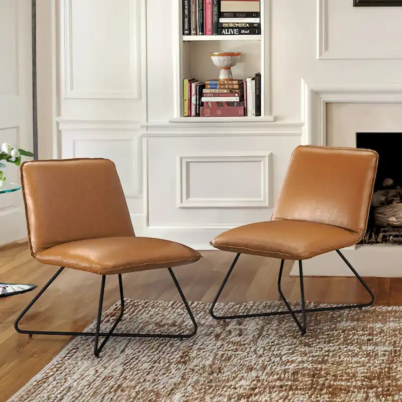 Fauteuil d'appoint style milieu du siècle en similicuir avec dossier réglable, lot de 2 - 80 cm (H) x 56 cm (L) x 60 cm (P)-41