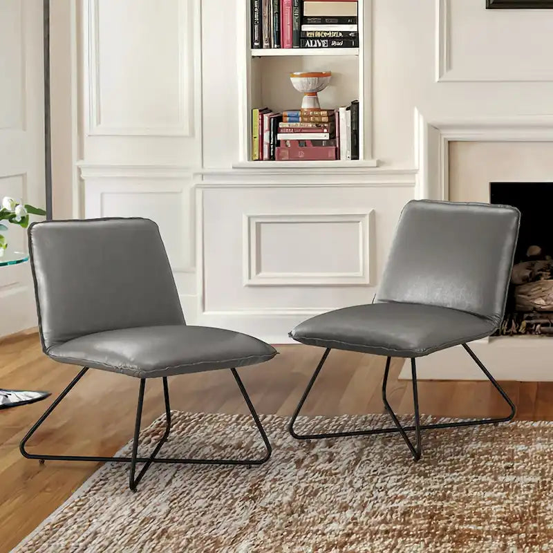 Fauteuil d'appoint style milieu du siècle en similicuir avec dossier réglable, lot de 2 - 80 cm (H) x 56 cm (L) x 60 cm (P)-15