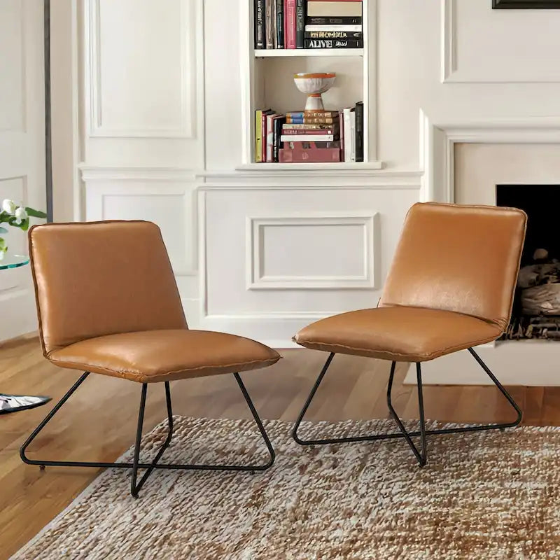 Fauteuil d'appoint style milieu du siècle en similicuir avec dossier réglable, lot de 2 - 80 cm (H) x 56 cm (L) x 60 cm (P)-25