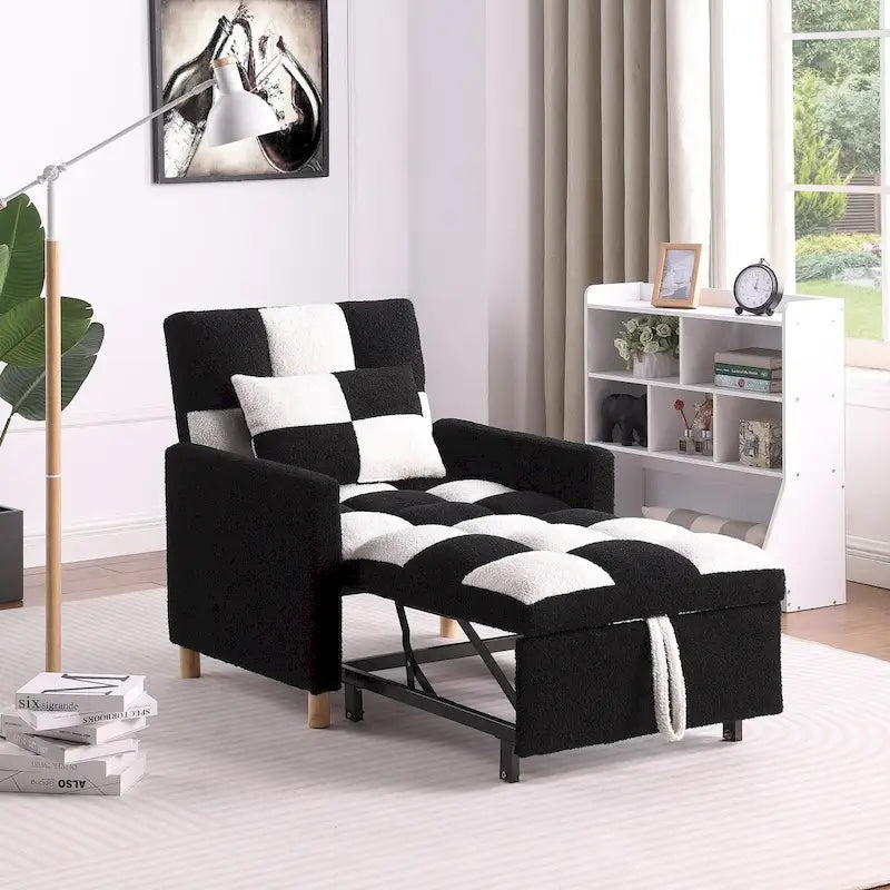 Fauteuil-lit convertible 3 en 1, canapé simple (noir et blanc)-20