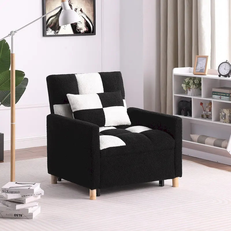 Fauteuil-lit convertible 3 en 1, canapé simple (noir et blanc)-5