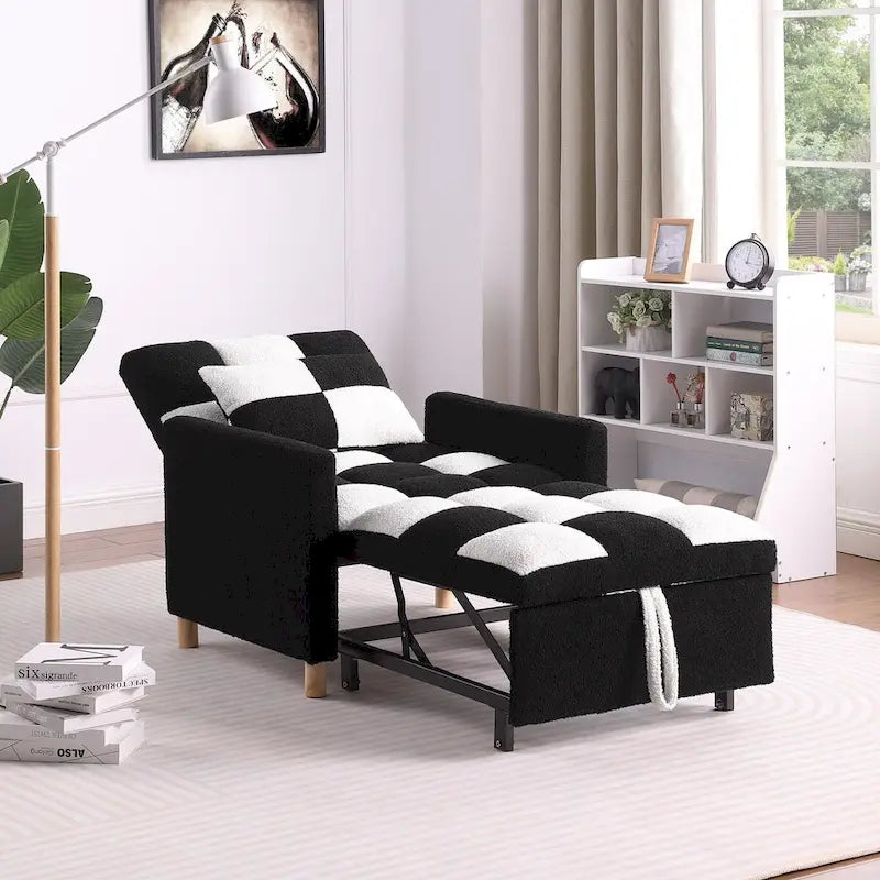 Fauteuil-lit convertible 3 en 1, canapé simple (noir et blanc)-7