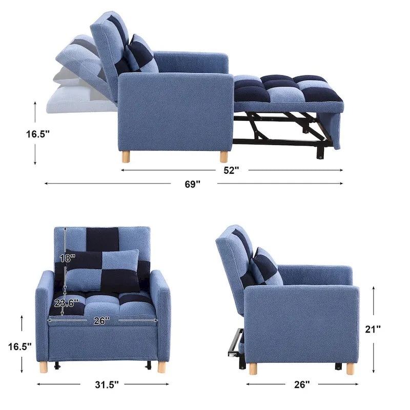 Fauteuil-lit convertible 3 en 1, canapé simple (noir et blanc)-16