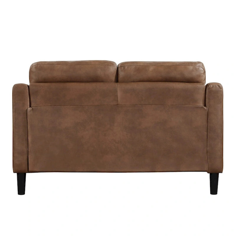 Canapé deux places Orry de 140 cm, dossier capitonné, microfibre marron, bois massif noir-4