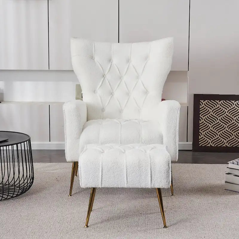 Upholstered Wingback Chair with Ottoman