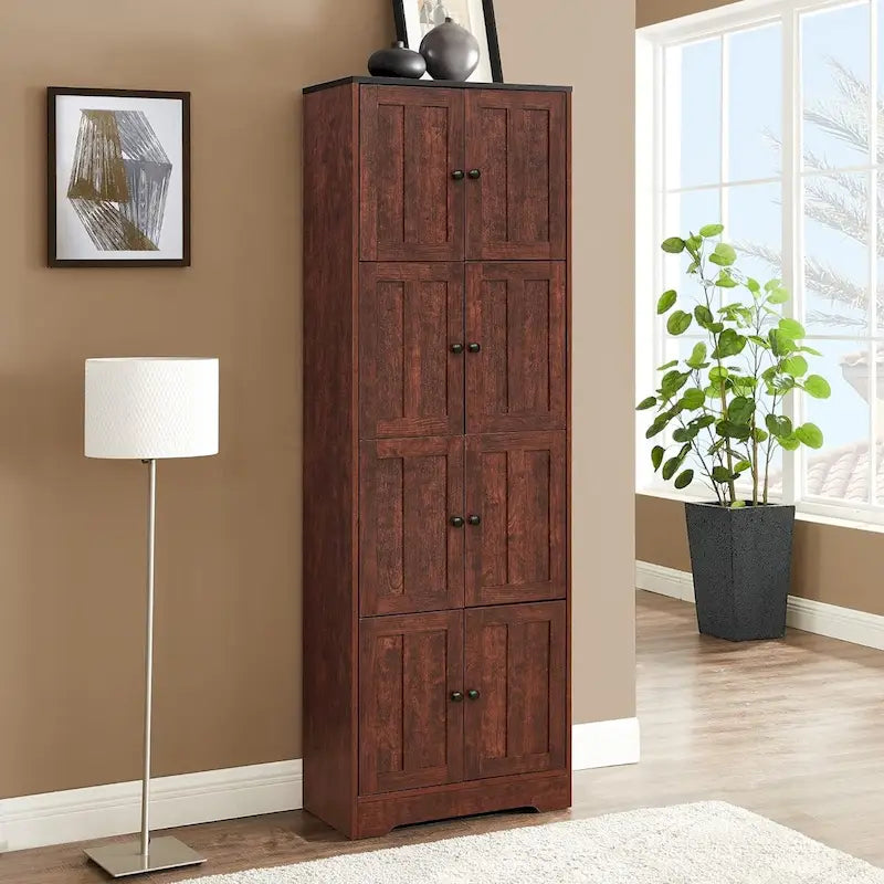 Armoire de rangement haute à 8 portes et 4 étagères, meuble de rangement mural pour salon, cuisine, bureau, chambre, salle de bain-20