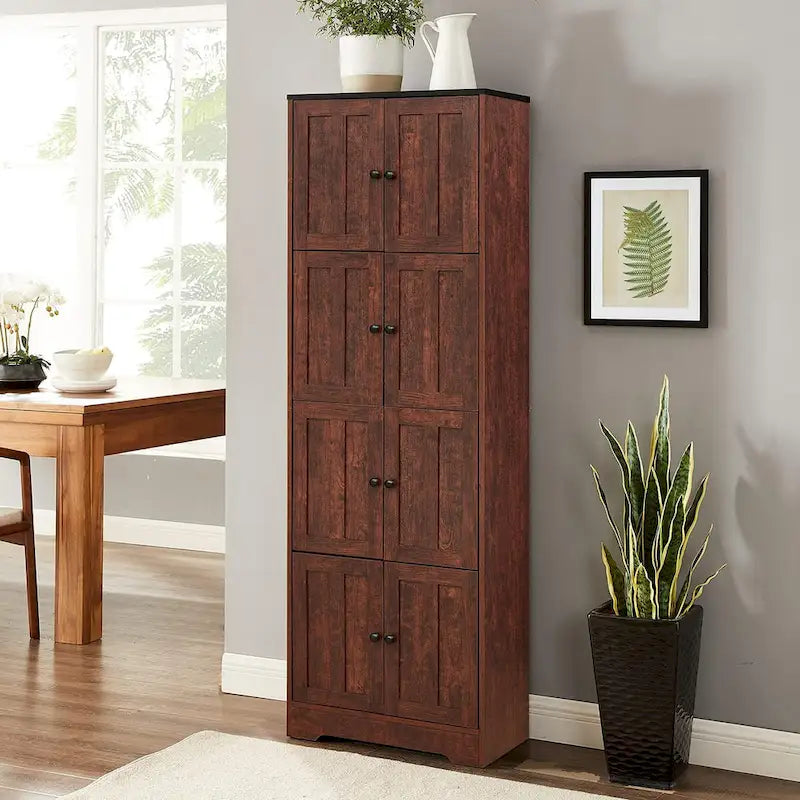Armoire de rangement haute à 8 portes et 4 étagères, meuble de rangement mural pour salon, cuisine, bureau, chambre, salle de bain