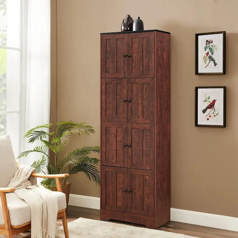 Armoire de rangement haute à 8 portes et 4 étagères, meuble de rangement mural pour salon, cuisine, bureau, chambre, salle de bain-3