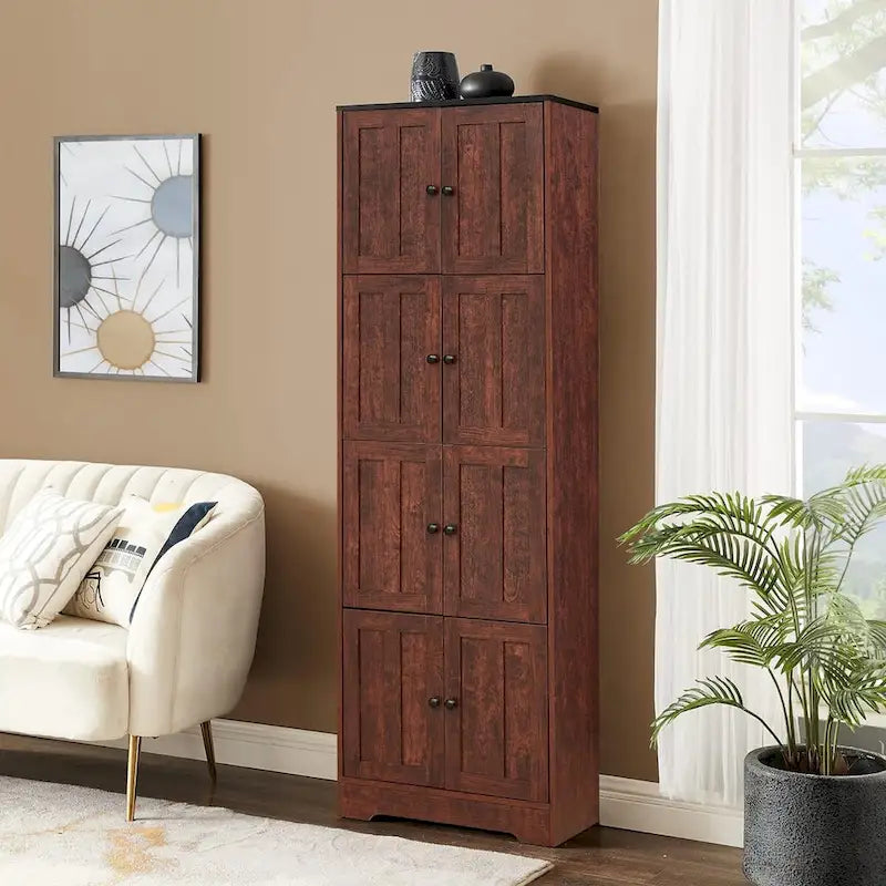 Armoire de rangement haute à 8 portes et 4 étagères, meuble de rangement mural pour salon, cuisine, bureau, chambre, salle de bain-4