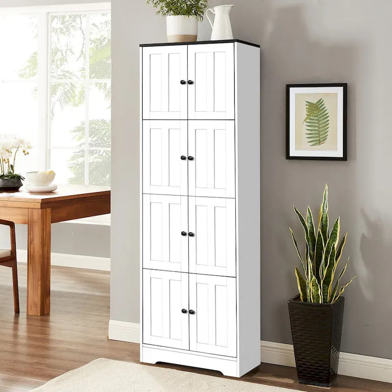 Armoire de rangement haute à 8 portes et 4 étagères, meuble de rangement mural pour salon, cuisine, bureau, chambre, salle de bain-11