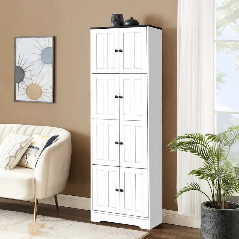 Armoire de rangement haute à 8 portes et 4 étagères, meuble de rangement mural pour salon, cuisine, bureau, chambre, salle de bain-12