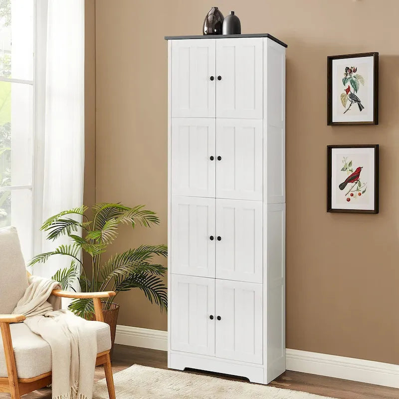 Armoire de rangement haute à 8 portes et 4 étagères, meuble de rangement mural pour salon, cuisine, bureau, chambre, salle de bain-13