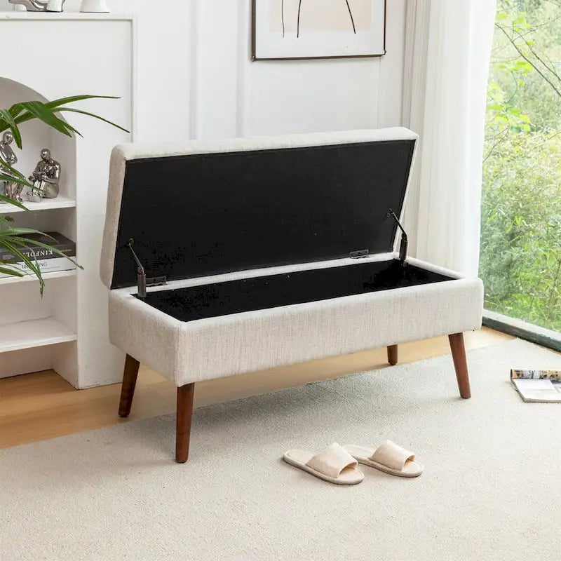 Banc de lit en lin avec rangement-2