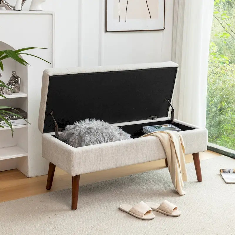 Banc de lit en lin avec rangement-3