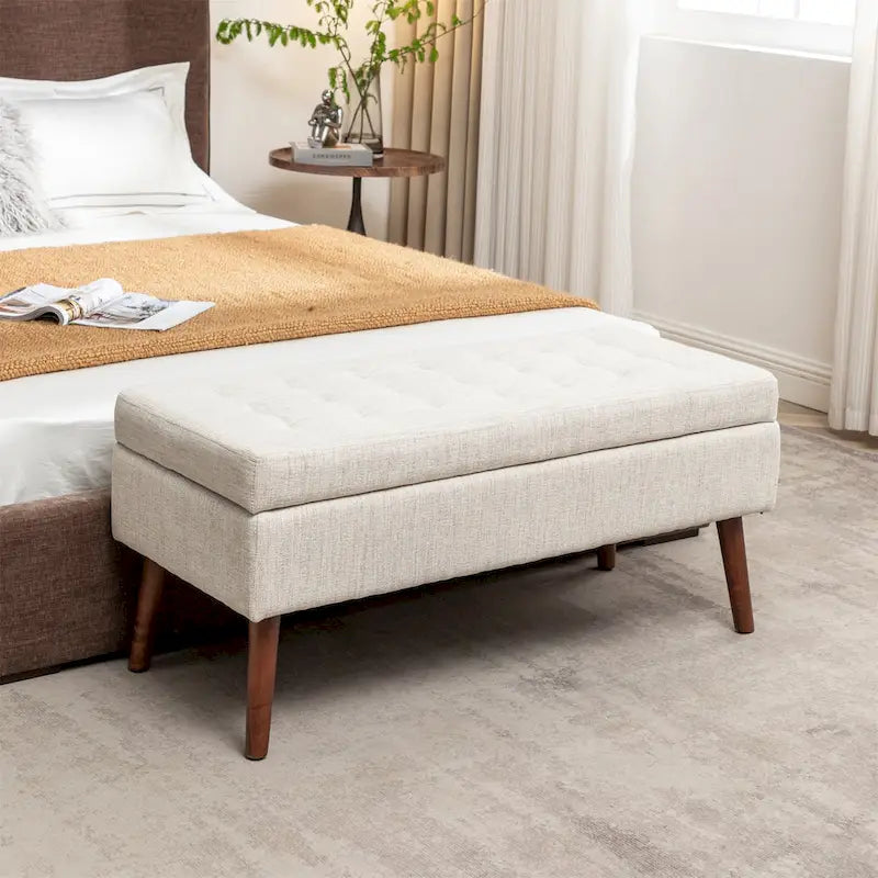 Banc de lit en lin avec rangement-4