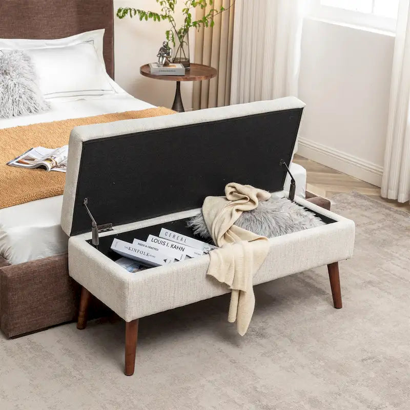 Banc de lit en lin avec rangement-5