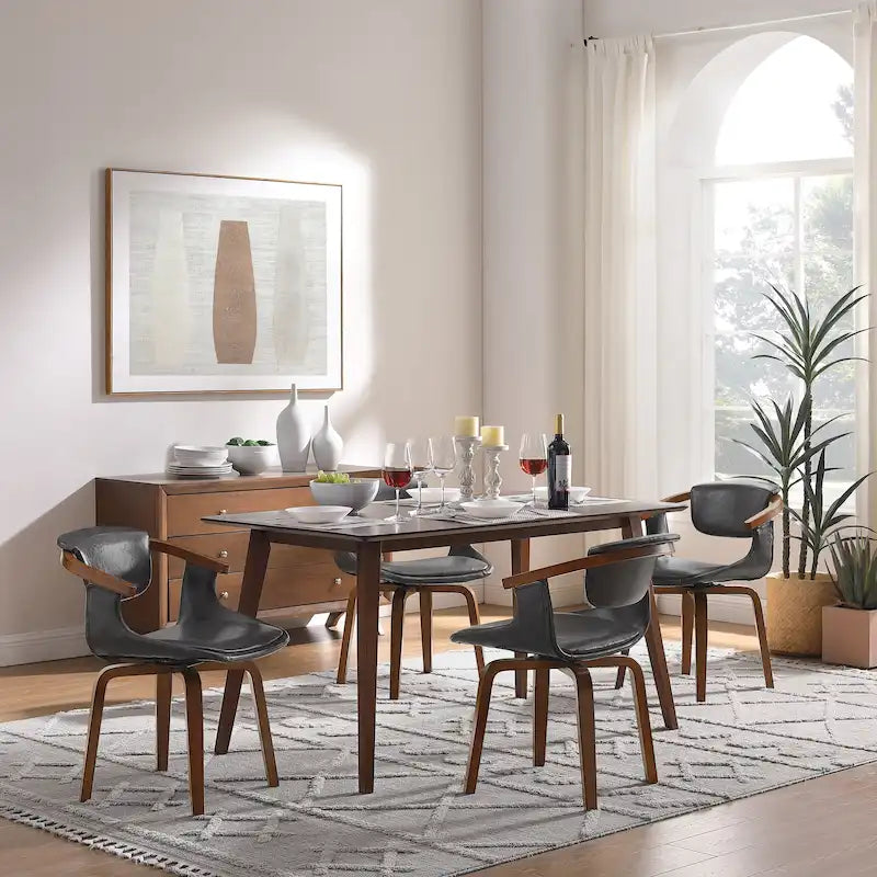 Ensemble de 4 chaises pivotantes Art Leon en bois et similicuir-20