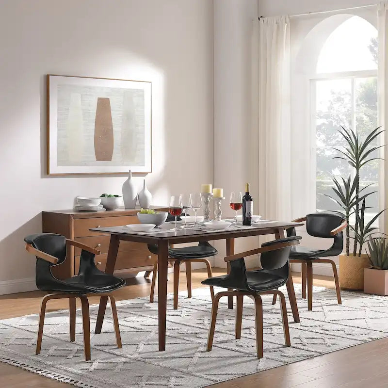 Ensemble de 4 chaises pivotantes Art Leon en bois et similicuir-21