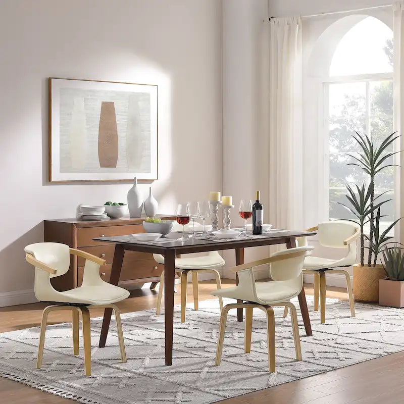 Ensemble de 4 chaises pivotantes Art Leon en bois et similicuir-22