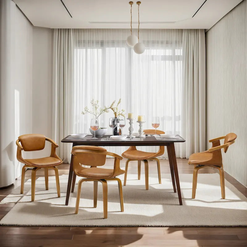 Ensemble de 4 chaises pivotantes Art Leon en bois et similicuir-23