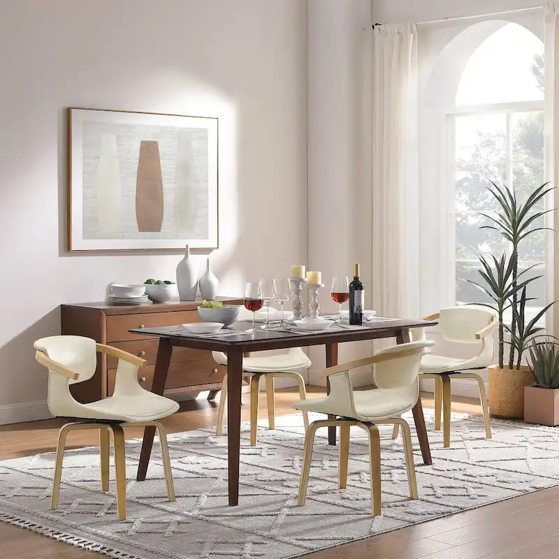 Ensemble de 4 chaises pivotantes Art Leon en bois et similicuir-3