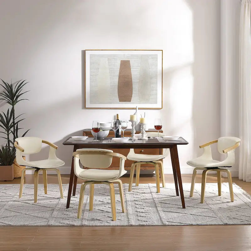 Ensemble de 4 chaises pivotantes Art Leon en bois et similicuir-8