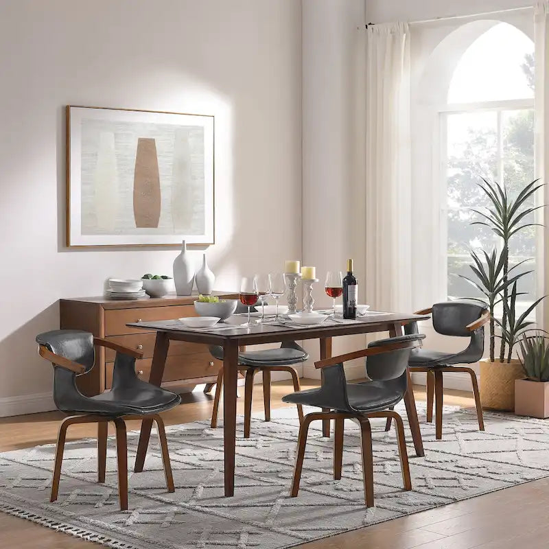 Ensemble de 4 chaises pivotantes Art Leon en bois et similicuir-16