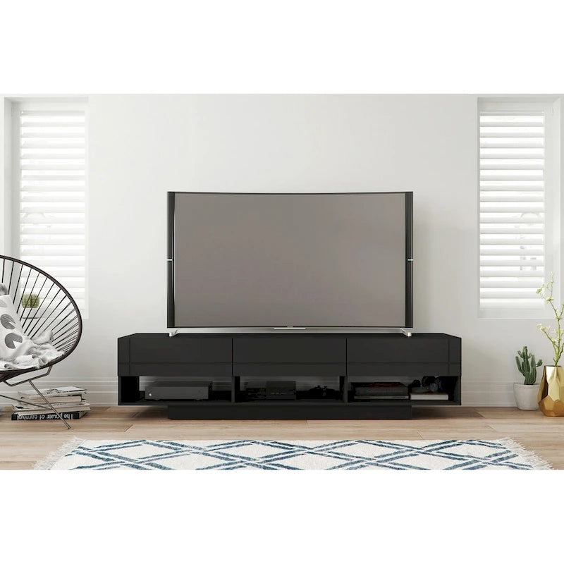 Meuble TV Nexera Stereo 72 pouces à 3 tiroirs, noir-3