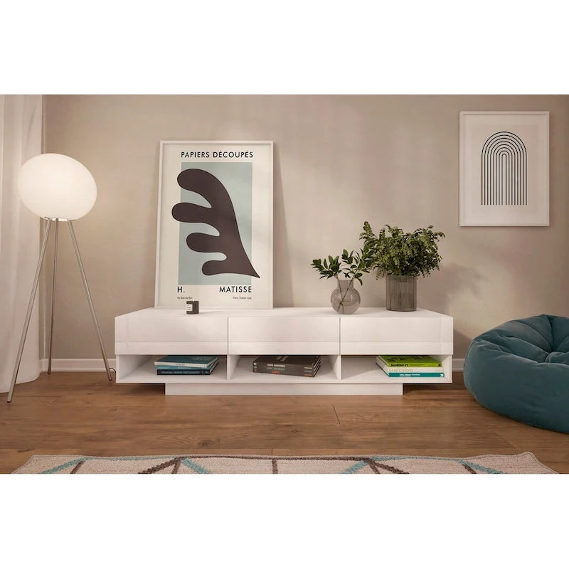 Meuble TV Nexera Stereo 72 pouces à 3 tiroirs, noir-5