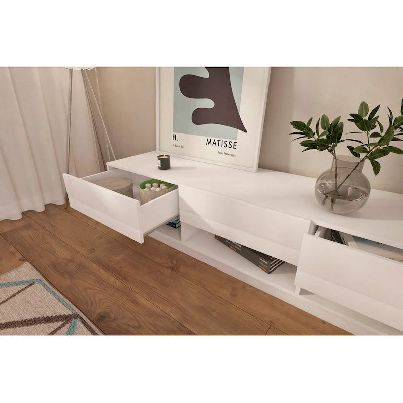 Meuble TV Nexera Stereo 72 pouces à 3 tiroirs, noir-6