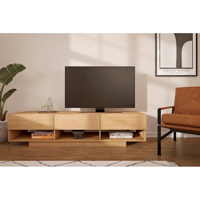 Meuble TV Nexera Stereo 72 pouces à 3 tiroirs, noir-9