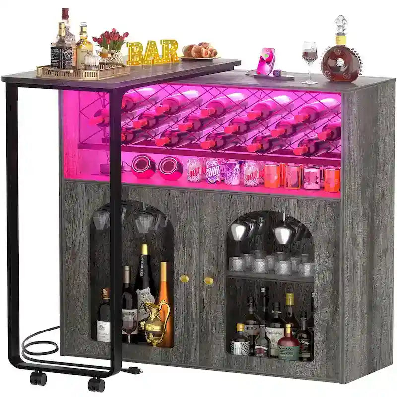 Îlot de cuisine pliable avec placard, table de comptoir avec station de recharge-4