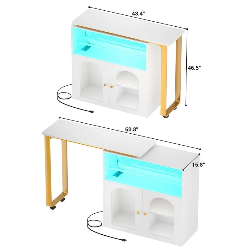 Îlot de cuisine pliable avec placard, table de comptoir avec station de recharge-5