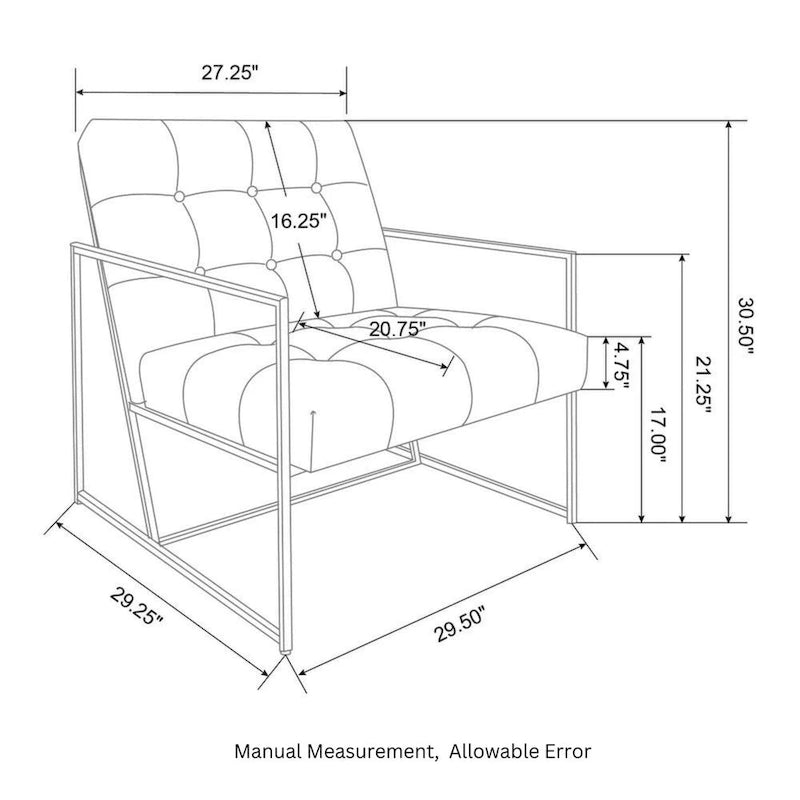 Fauteuil d'appoint Glitzhome 30,50H couleur crème, style milieu du siècle, en similicuir capitonné et structure chromée.-8