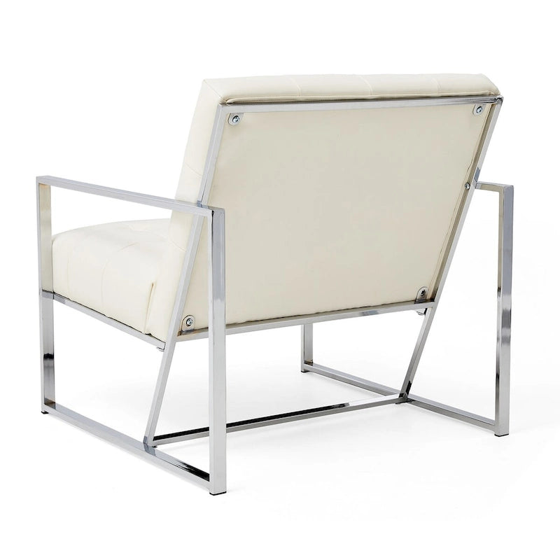 Fauteuil d'appoint Glitzhome 30,50H couleur crème, style milieu du siècle, en similicuir capitonné et structure chromée.-11