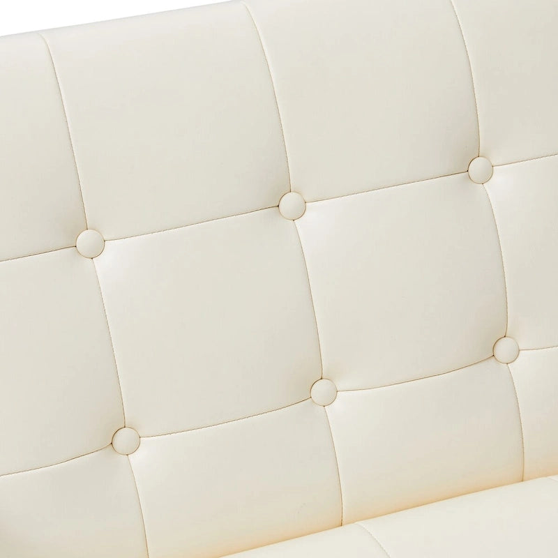 Fauteuil d'appoint Glitzhome 30,50H couleur crème, style milieu du siècle, en similicuir capitonné et structure chromée.-13