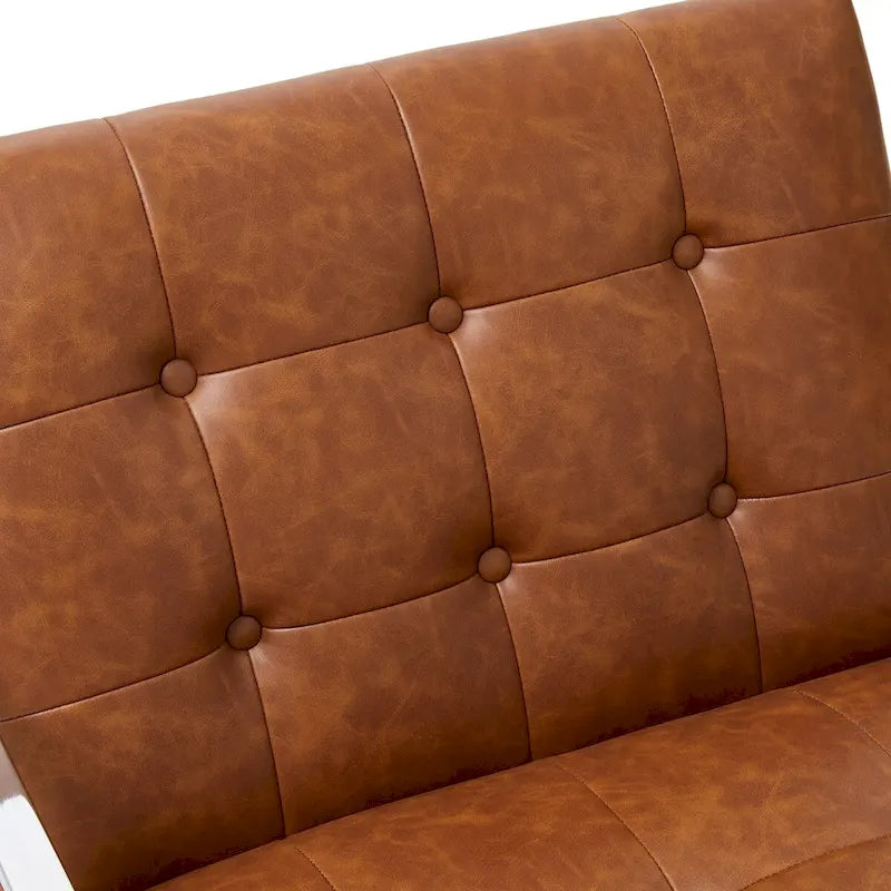 Fauteuil d'appoint Glitzhome 30,50H couleur crème, style milieu du siècle, en similicuir capitonné et structure chromée.-18