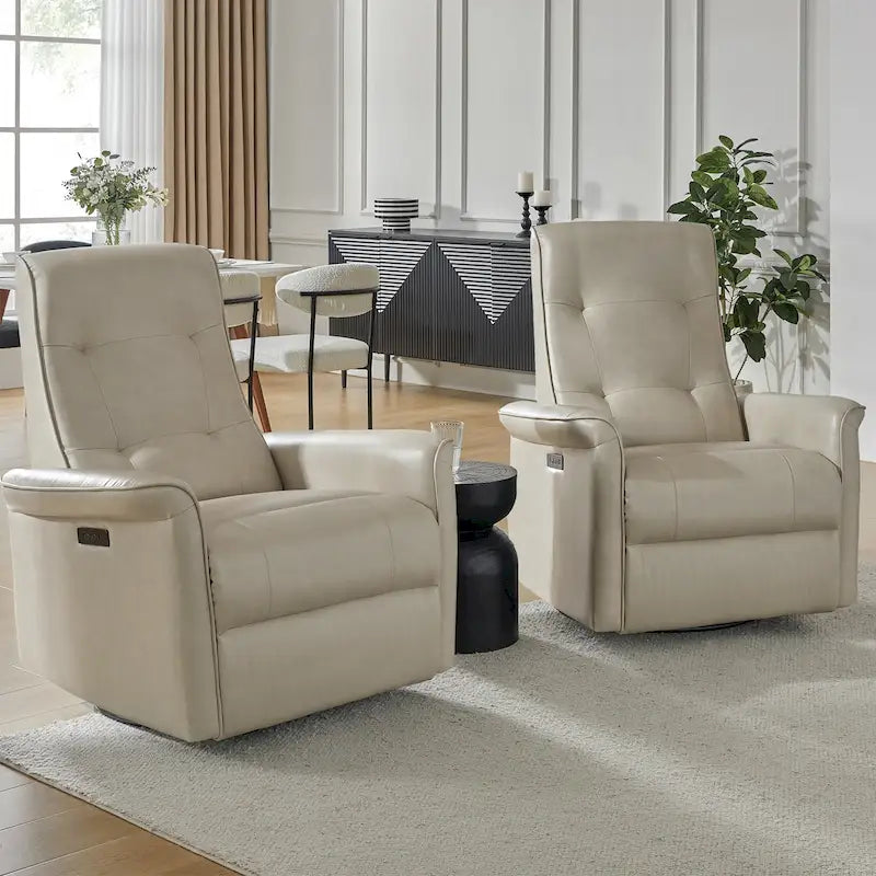 Fauteuil inclinable électrique pivotant Valentin en similicuir moderne avec ports USB (lot de 2) par HULALA HOME-26